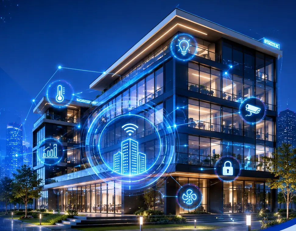 Bâtiment intelligent connecté à des fonctions de supervision